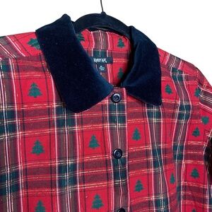 Krazy Kat vintage Christmas,cottage core, red plaid 90’s button down shirtSZ M/L